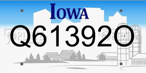 Q61392O Iowa License Plate