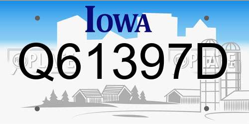 Q61397D Iowa License Plate