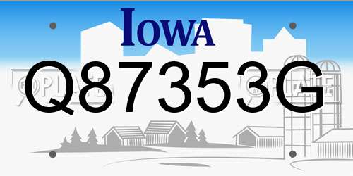 Q87353G Iowa License Plate