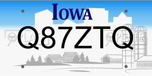 Q87ZTQ Iowa License Plate