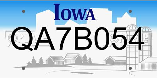 QA7B054 Iowa License Plate