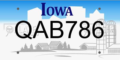 QAB786 Iowa License Plate