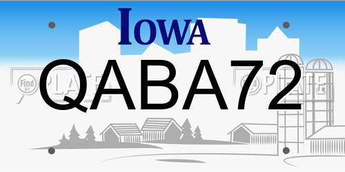 QABA72 Iowa License Plate