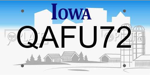 QAFU72 Iowa License Plate