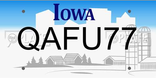 QAFU77 Iowa License Plate
