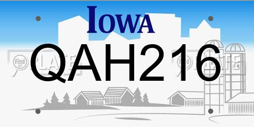 QAH216 Iowa License Plate