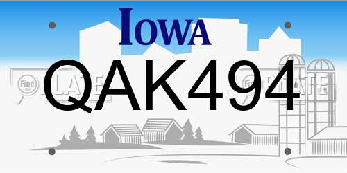 QAK494 Iowa License Plate