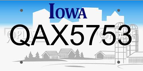QAX5753 Iowa License Plate
