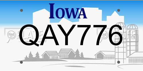 QAY776 Iowa License Plate