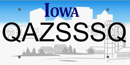 QAZSSSQ Iowa License Plate