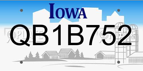 QB1B752 Iowa License Plate