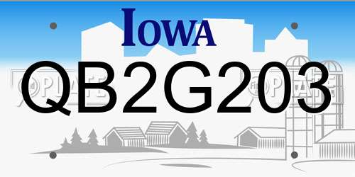 QB2G203 Iowa License Plate