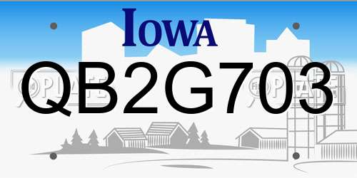 QB2G703 Iowa License Plate