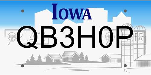 QB3H0P Iowa License Plate