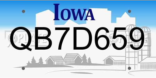 QB7D659 Iowa License Plate