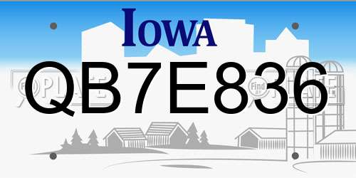 QB7E836 Iowa License Plate