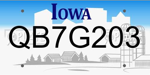 QB7G203 Iowa License Plate