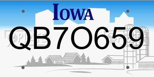 QB7O659 Iowa License Plate
