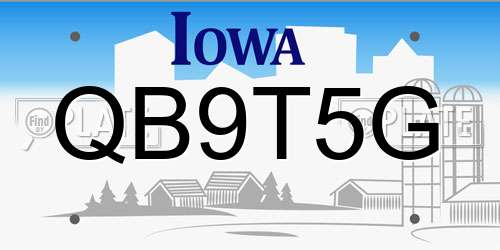 QB9T5G Iowa License Plate