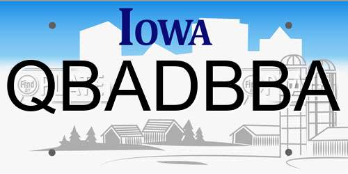 QBADBBA Iowa License Plate