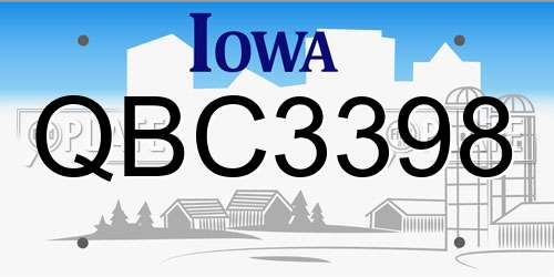QBC3398 Iowa License Plate
