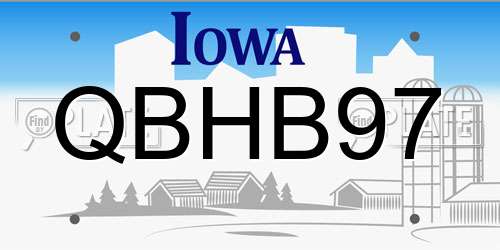 QBHB97 Iowa License Plate