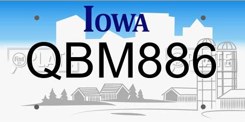 QBM886 Iowa License Plate