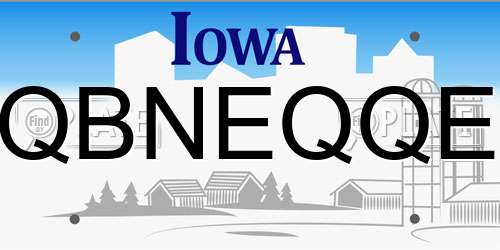 QBNEQQE Iowa License Plate