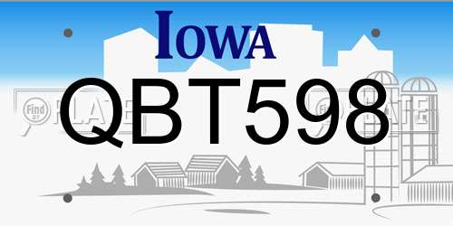 QBT598 Iowa License Plate