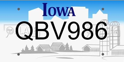 QBV986 Iowa License Plate