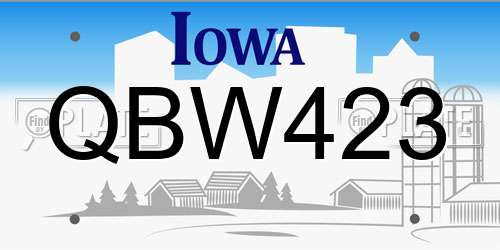 QBW423 Iowa License Plate