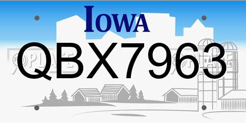 QBX7963 Iowa License Plate