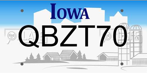QBZT70 Iowa License Plate
