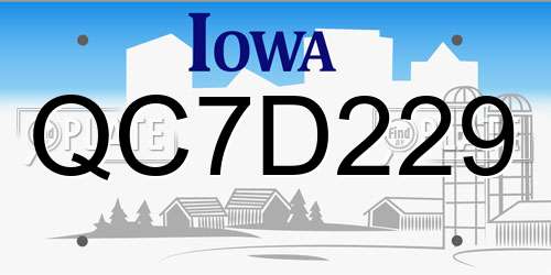 QC7D229 Iowa License Plate