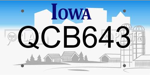 QCB643 Iowa License Plate