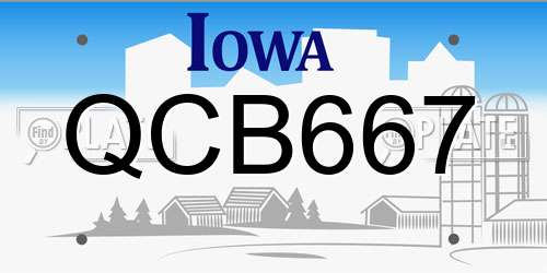 QCB667 Iowa License Plate