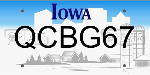 QCBG67 Iowa License Plate