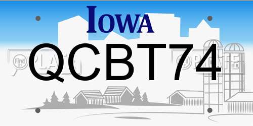 QCBT74 Iowa License Plate