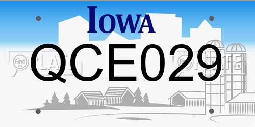QCE029 Iowa License Plate