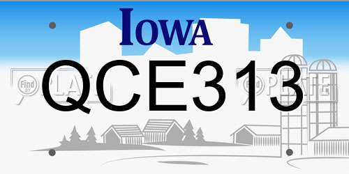 QCE313 Iowa License Plate
