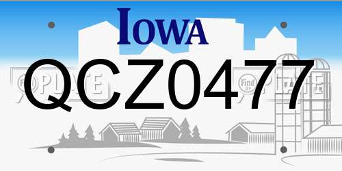 QCZ0477 Iowa License Plate