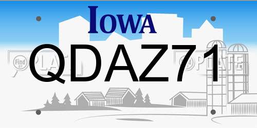 QDAZ71 Iowa License Plate