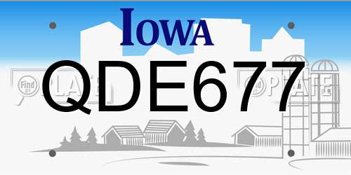 QDE677 Iowa License Plate