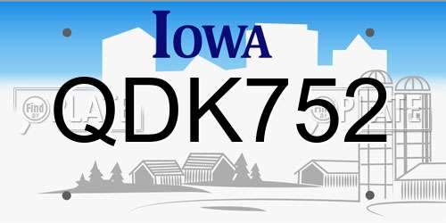 QDK752 Iowa License Plate