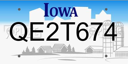 QE2T674 Iowa License Plate
