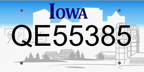 QE55385 Iowa License Plate