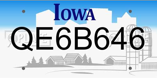 QE6B646 Iowa License Plate