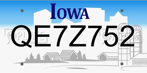 QE7Z752 Iowa License Plate