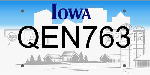 QEN763 Iowa License Plate