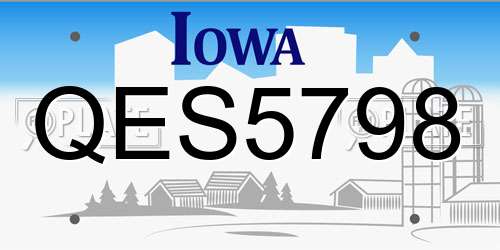 QES5798 Iowa License Plate